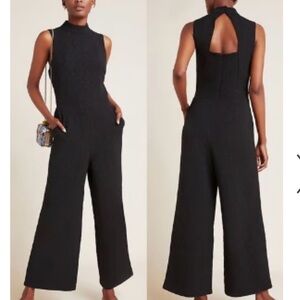 Eva Franco Anthropologie Black Jumpsuit Sleeveless Mock Neck Cutout Back Medium